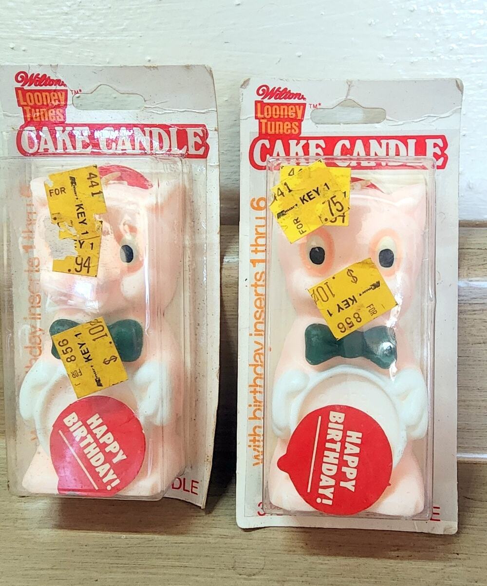 1979 Looney Tunes Porky Pig Birthday Candles Wilton Set of 2. With # Inserts 1-6